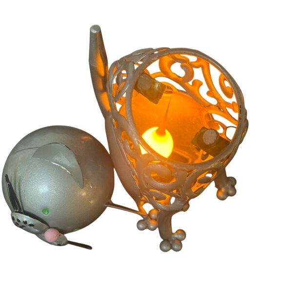 Chrome Metal Cat Electric Lamp Luminary With Magnetic Posable Head 9" - Picture 7 of 7